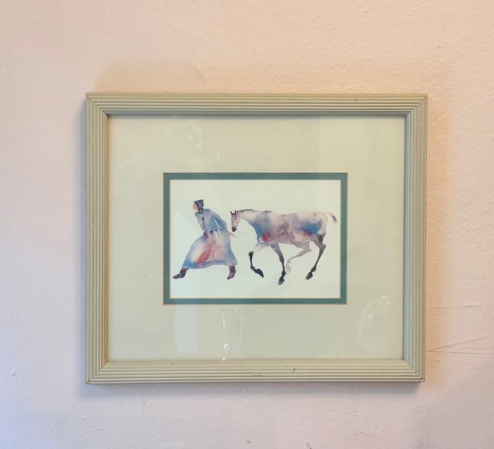Vintage Carol Grigg Native American Watercolor Print 11x13 Walking Horse Woman